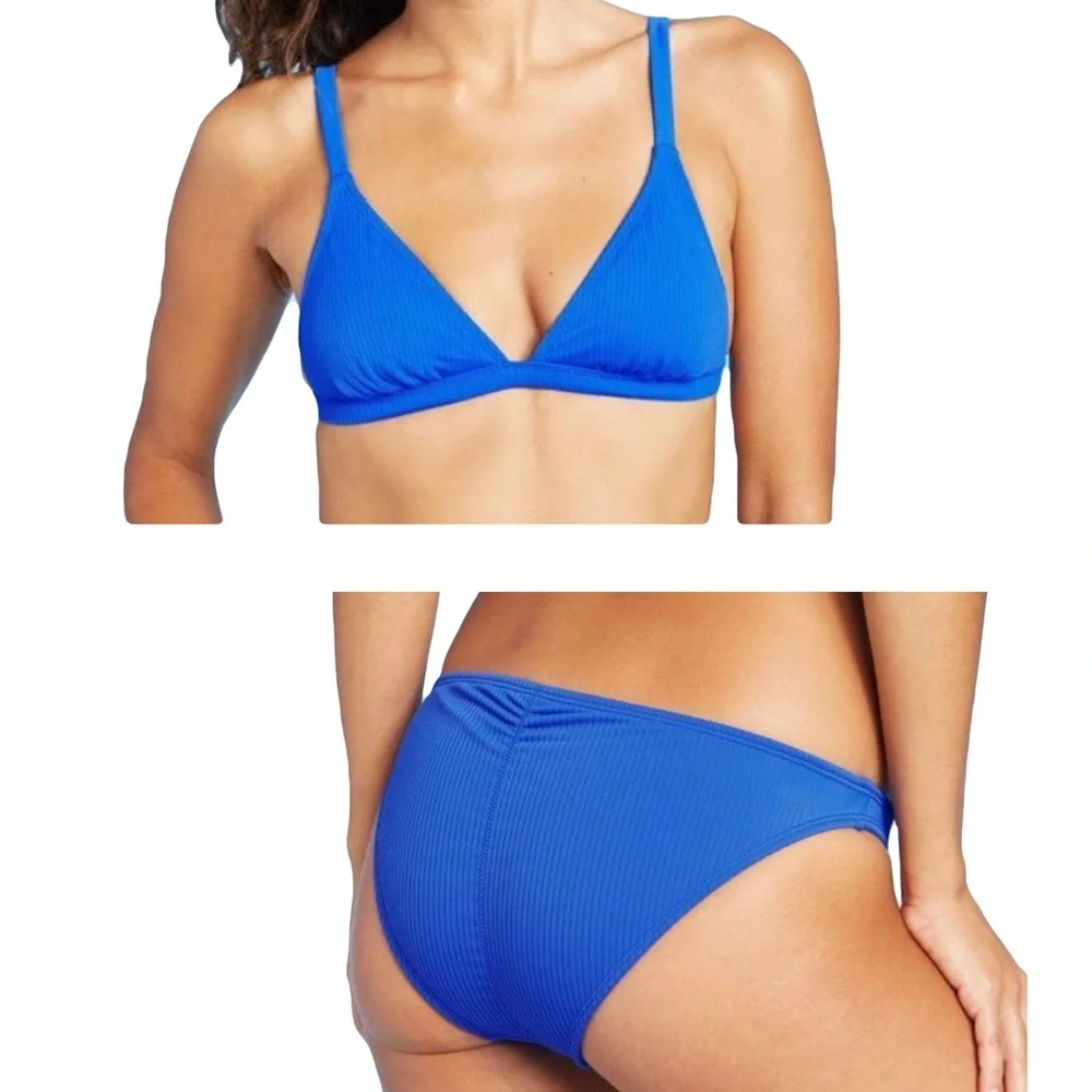Blue Ribbed Cheeky Bikini - Picture 1 of 4